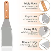 Spatule de plaque chauffante extérieure en acier inoxydable, grattoir plat, pince à crêpes, tourneur de Hamburger pour griller JT596 3