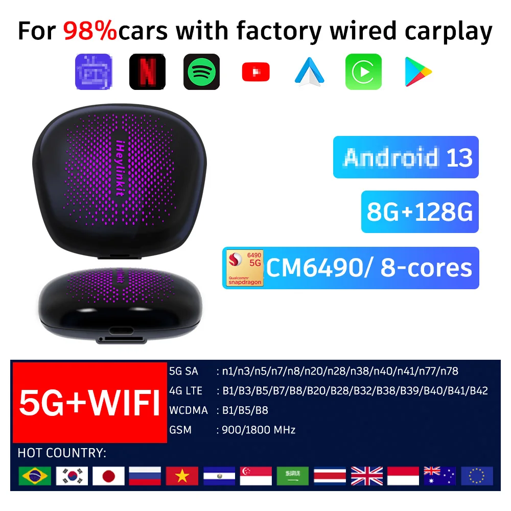 iHeylinkit 5G Wireless Carplay Android Auto Adapter Support