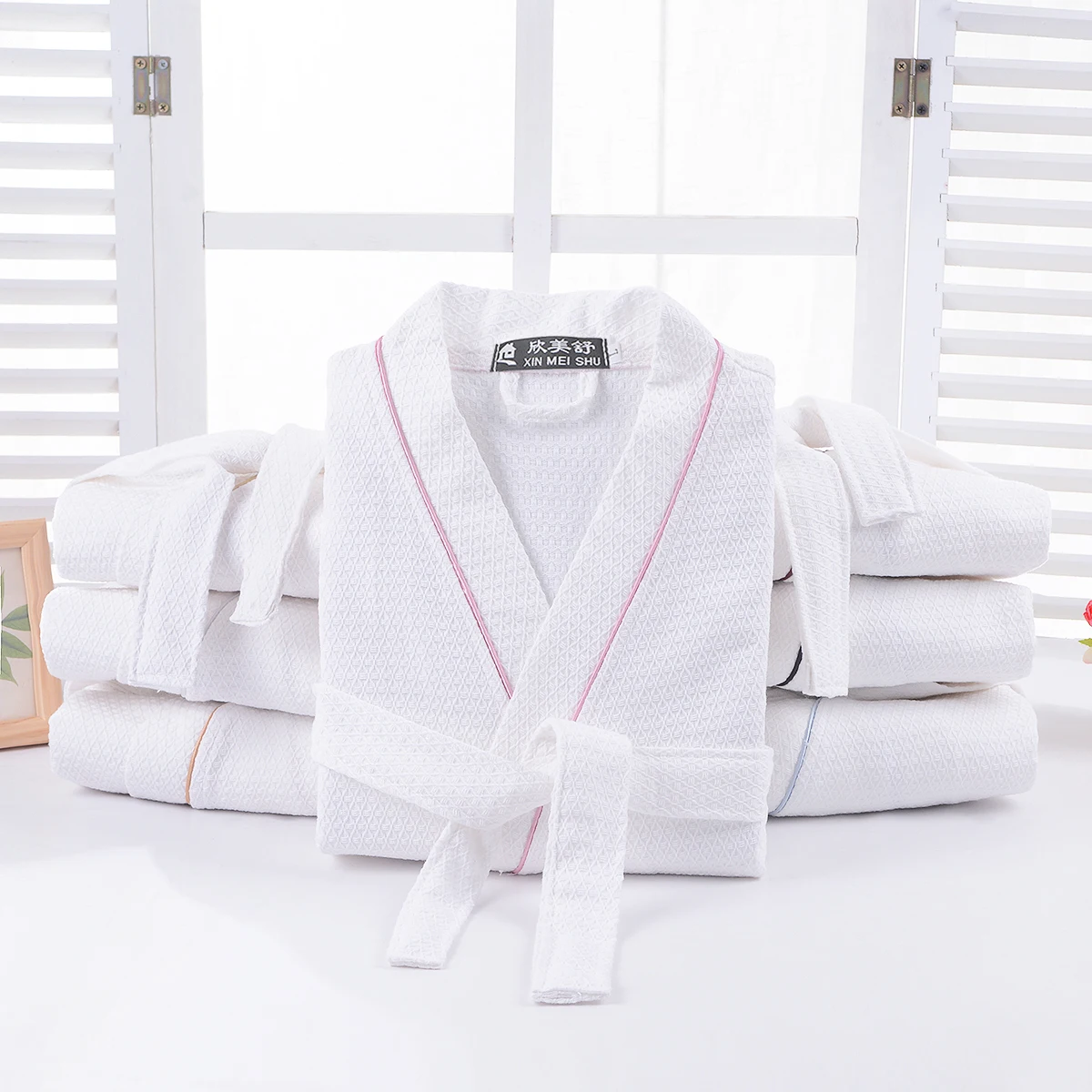 Cotton Bathrobe Waffle Spring Summer Thin Morning Robe Long Hotel Beauty Salon Bathrobe Women Sleepwear Sexy Pajamas Bath Robes