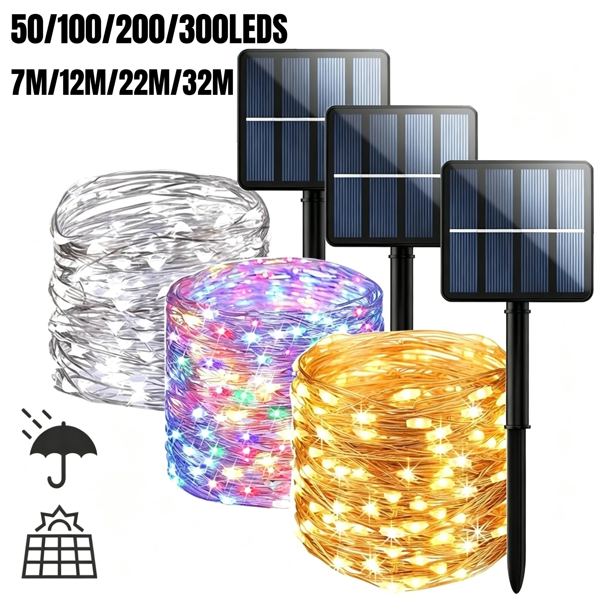 Outdoor Waterproof LED Solar Fairy String Lights - 8 Modes for Garden and Patio Decoration