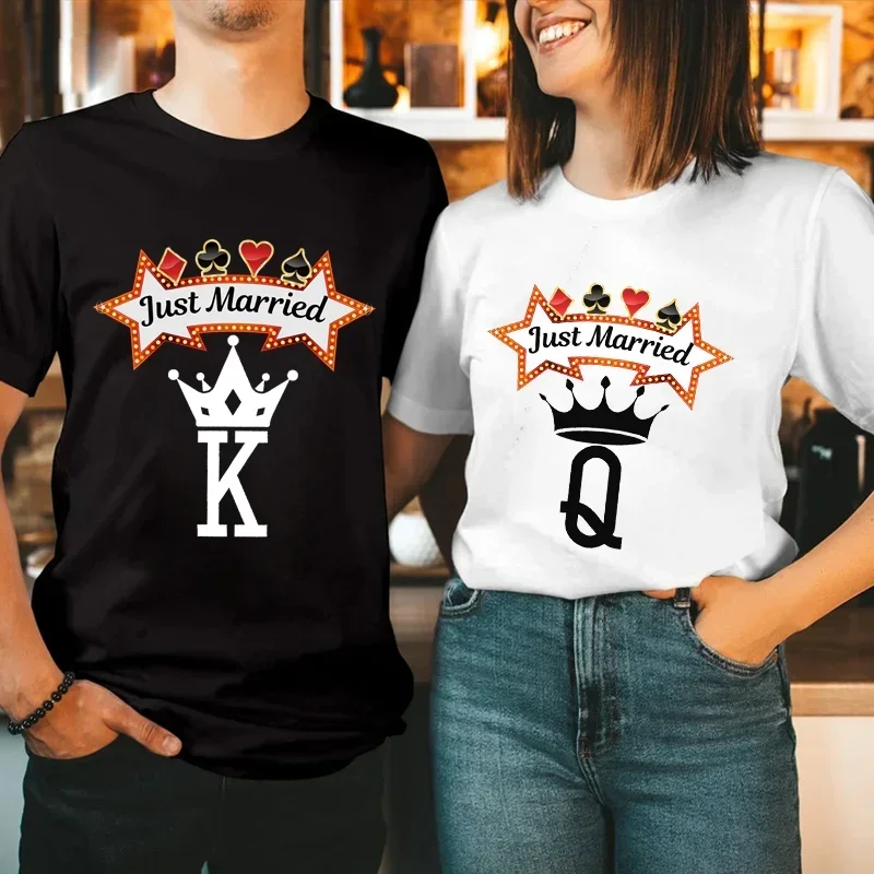 Just Smied Shirt Bride Groom Wedding Tee Elopement Annuncio T-Shirt King And Queen Shirt Manica Corta T-Shirt Luna Di Miele