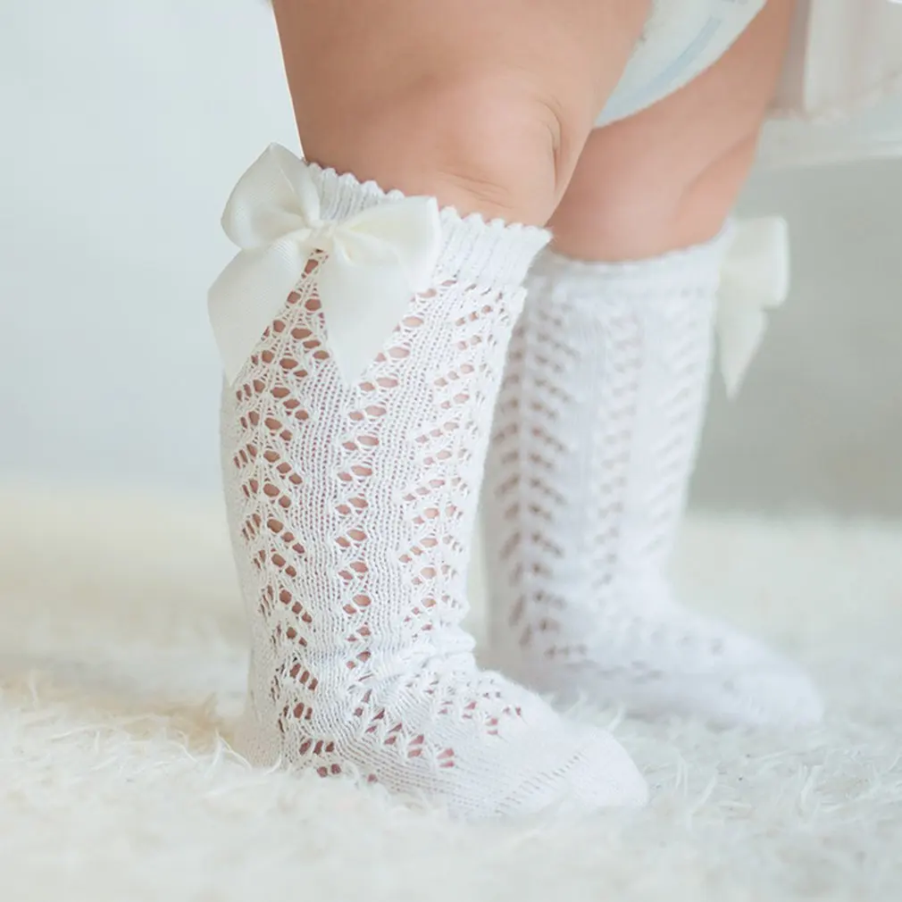 Infant Socks With Bow Summer Toddlers Girls Long Knee High Sock Soft Cotton Hollow Out Kids Mesh Princess Socks For 0-2 Years