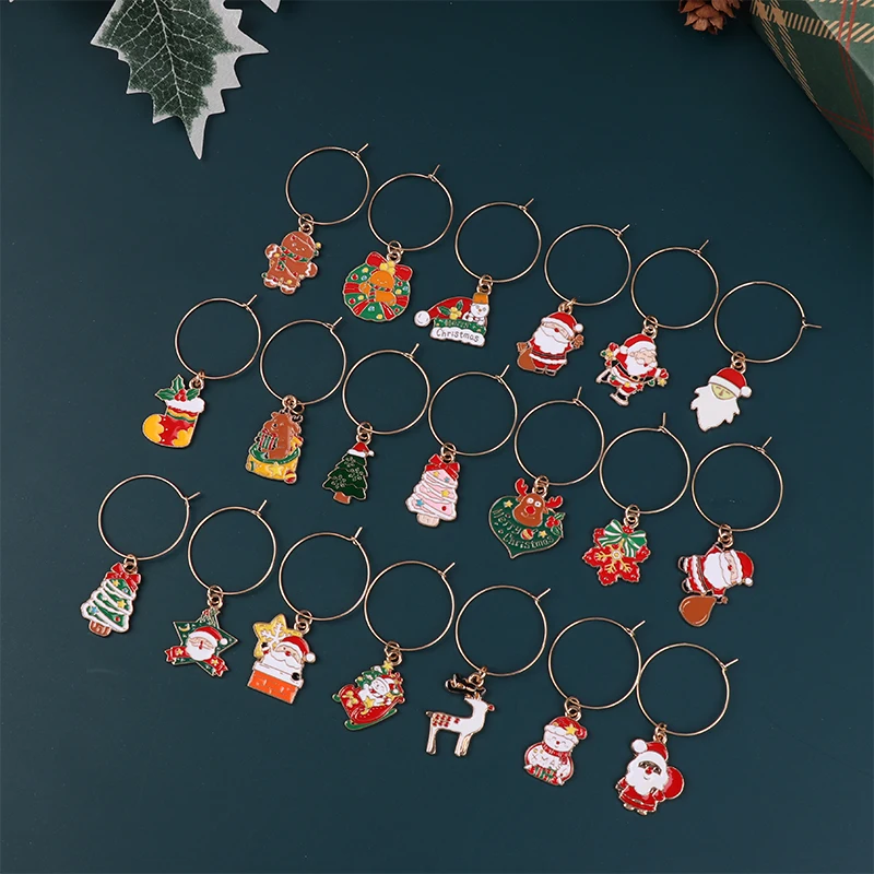 20Pcs Christmas Wine Glass Markers Wine Charms Holiday Drink Marker Charms For Glasses