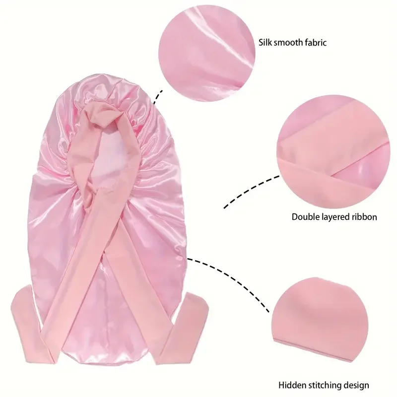Bowknot Braid Bonnet Unscented Satin Sleep Cap Elastic Band Long Tie for Women Breathable Night Hair Bonnet hair bonnet satin bonnet satin nightcap sleeping cap