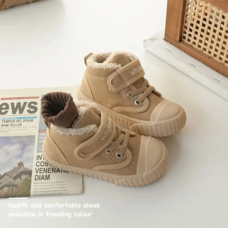 

Children Cashmere Board Sneakers Kids Warm Wool Inside Cotton Shoes For Boys Girls Winter Baby Warm Soft Twill Sneakers