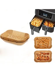 Pack of 10 - 200 Square Air Fryer Disposable Parchment Liners - Oil & Waterproof for Baking, Roasting, and BBQ (Rectangle 200pcs)