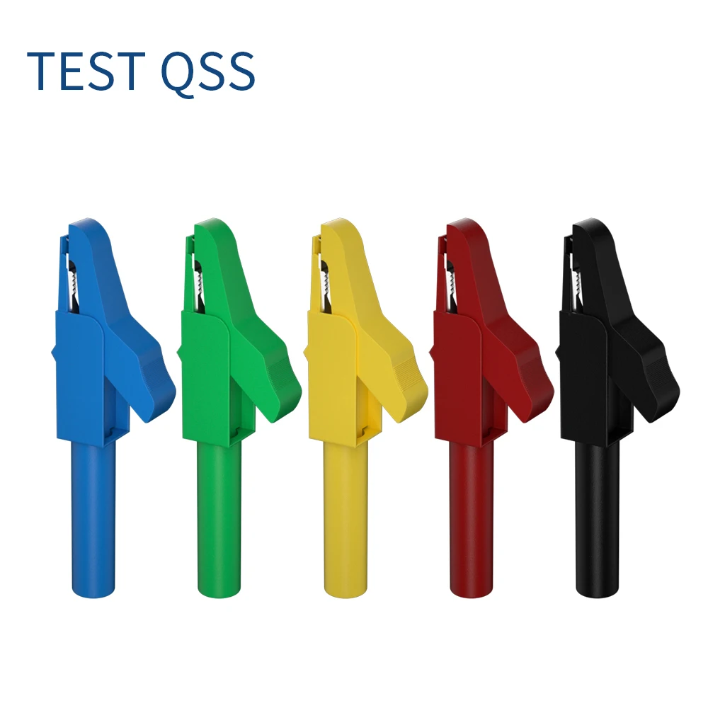 alligator clips test clip test hooks clips electrical clamp QSS 10PCS 4MM Insulation Alligator Clips Metal Crocodile Clamp for Wires Banana Connector DIY Electrical Tools Q.60029
