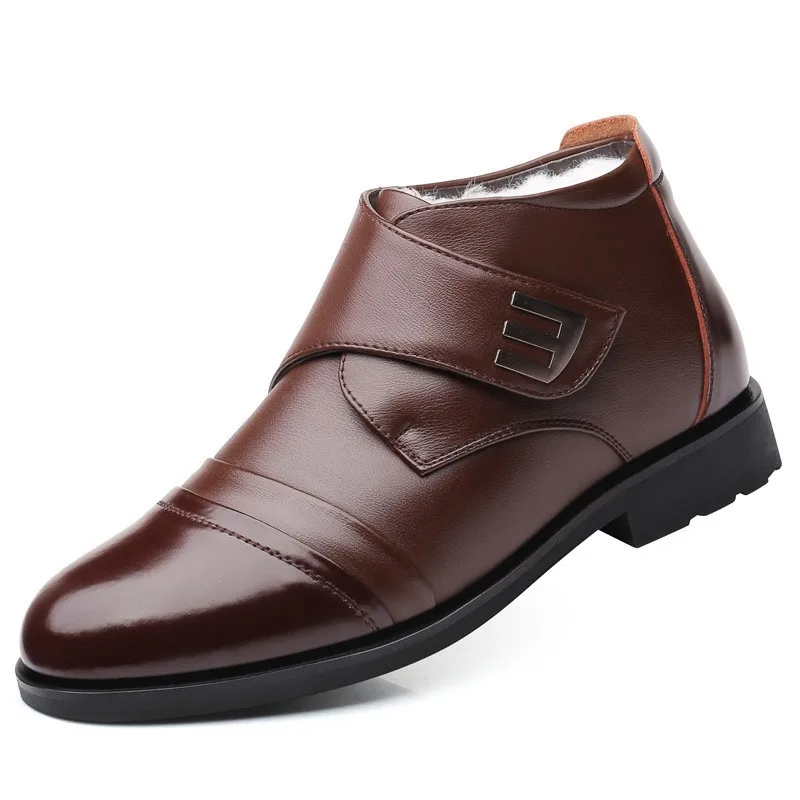 Winter men's cotton shoes leather waterproof men's business plus