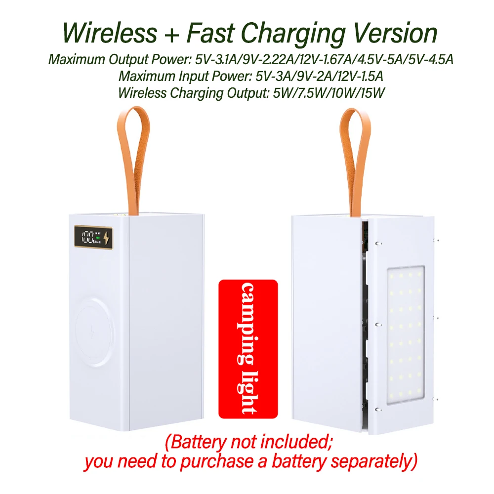 40 Cells 18650 DIY Power Bank Case Kit Detachable No Soldering Wireless Charge Camping Light Mobile Power Shell Without Battery