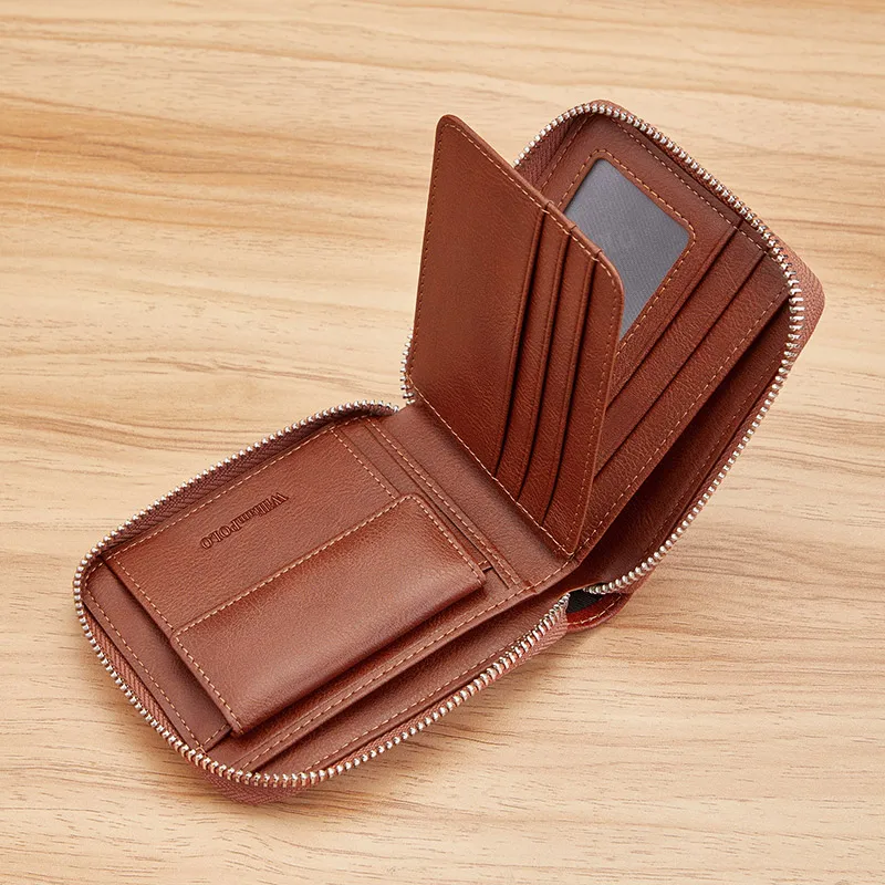WILLIAMPOLO Genuine Leather Men's Wallet RFID Blocking Card Holder Organizer Wallet Men Business Vintage Zipper Male Purse 5