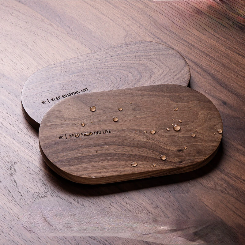 

Oblong log cup pad wood black walnut retro household solid wood coffee cup pad saucer