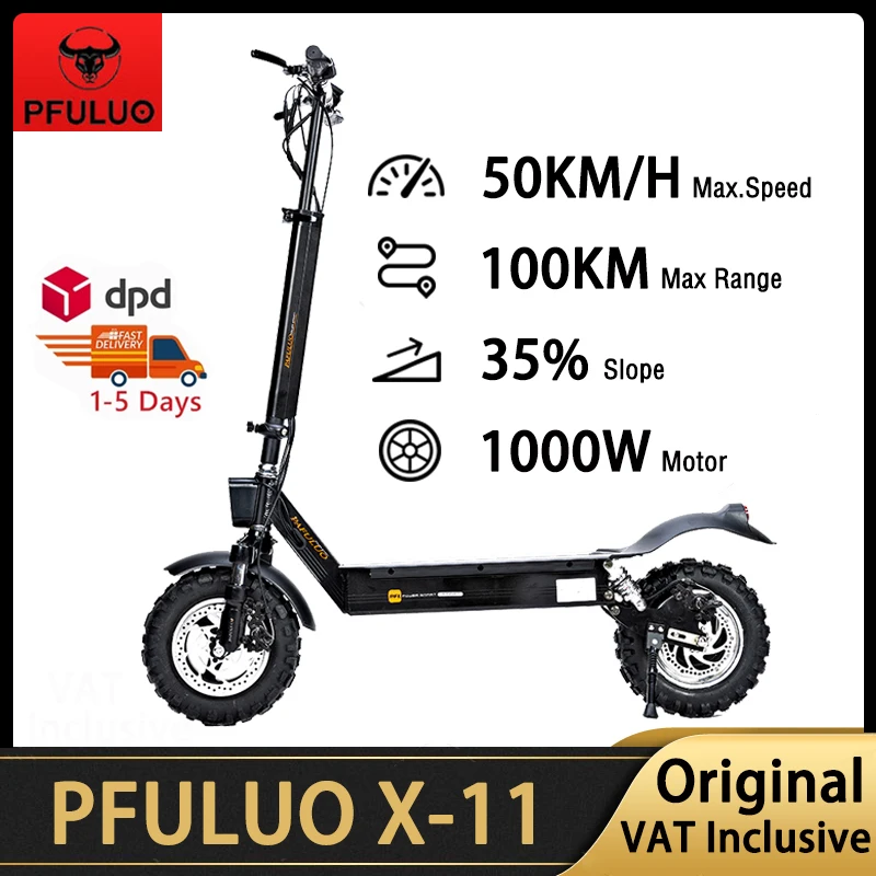 

EU Stock Pfuluo X-11 Smart Electric Scooter 11" Tubeless Tire Off-road 48V 1000W Motor 50km/h Hover Skate Board Kickscooter