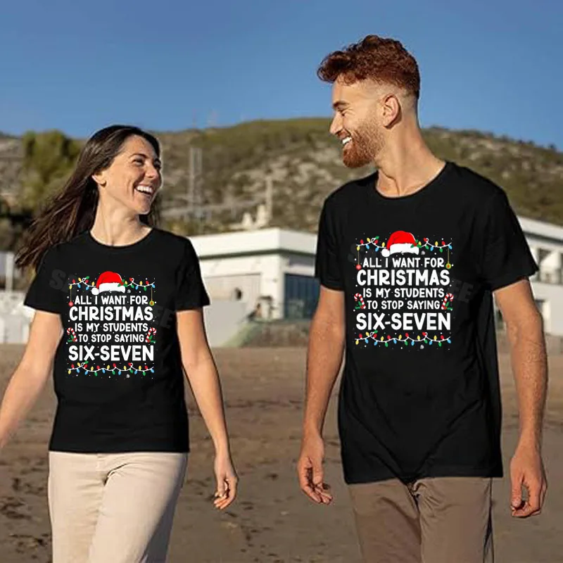 Studenten sagen 6-7 67 Six Seven Meme Teacher Christmas T-Shirt Y2k Humor Funny Holiday Spirit Saying Tee Neuheit Geschenk Weihnachten Tops