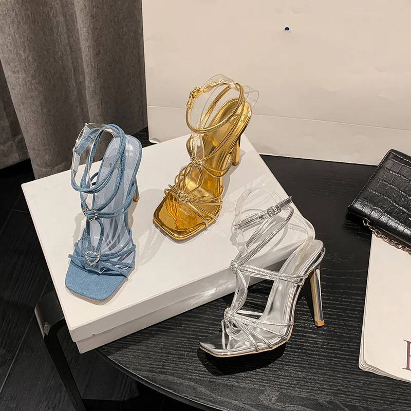 

New Summer Women's High-heeled Sandals, Fashionable Square Toe Straps, Stiletto Sandals, Roman Sandals
