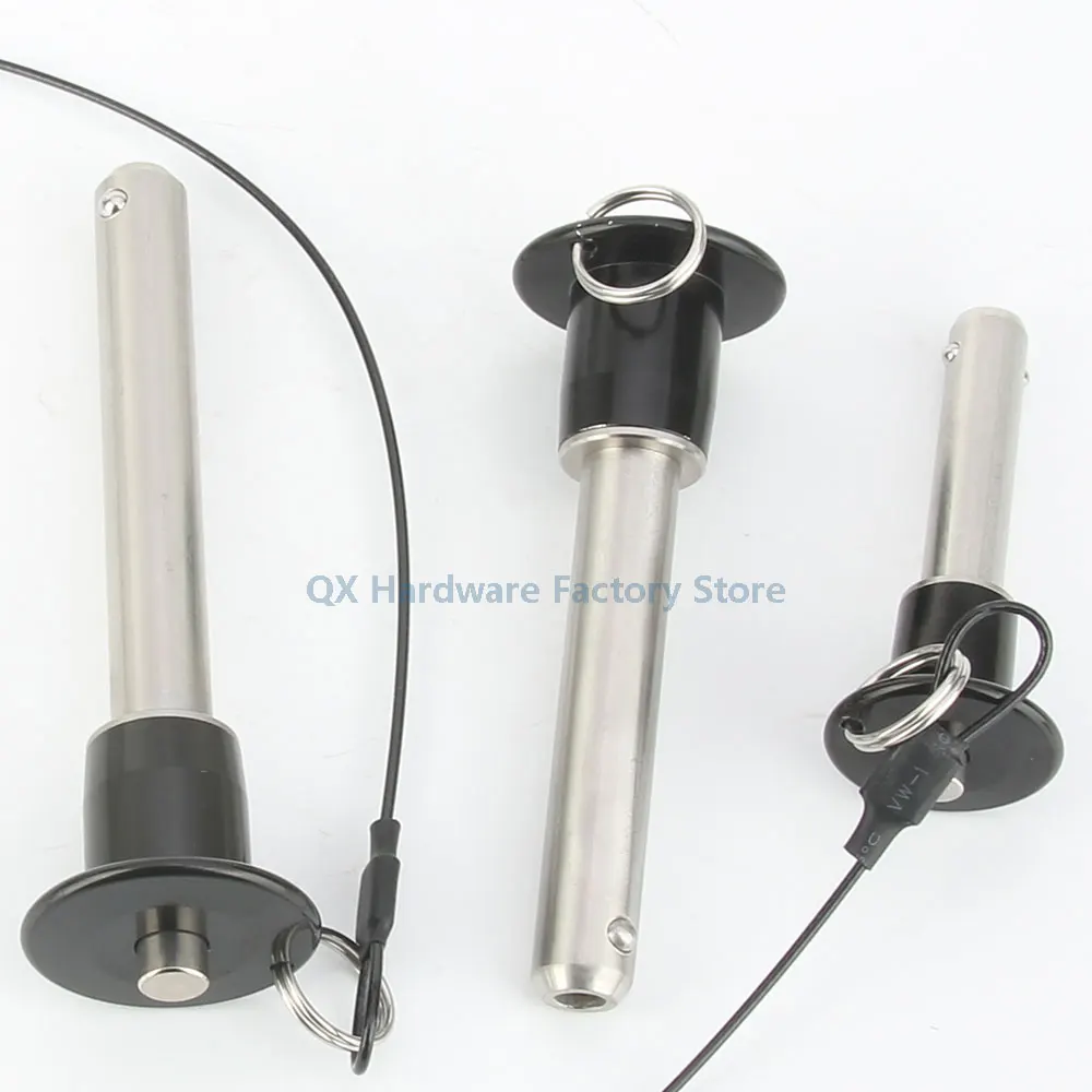 QX011 Stainless Steel Spring Load Detent Pin Button Handle Quick Release Ball Lock Pin With Fasten Rope For Positioning