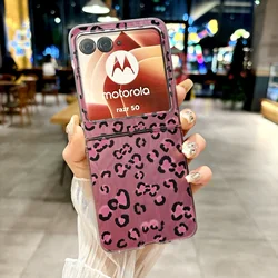 Feathered Leopard Print Luxury Phone Case with Lanyard and Anti - Lost Shell - MOTO Razr 60 (Pink(Only Case))