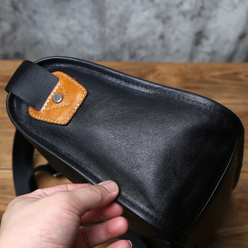 Men's Shoulder Bag Genuine Leather Casual Top Layer Cowhide Messenger Bag Black Fashion Backpack for 11 Inch Ipad NZPJ