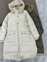 2023 Women's Hooded Goose Down Jacket Casual Straight Coat Winter Long Feather Coats Female Windproof Warm Clothing
