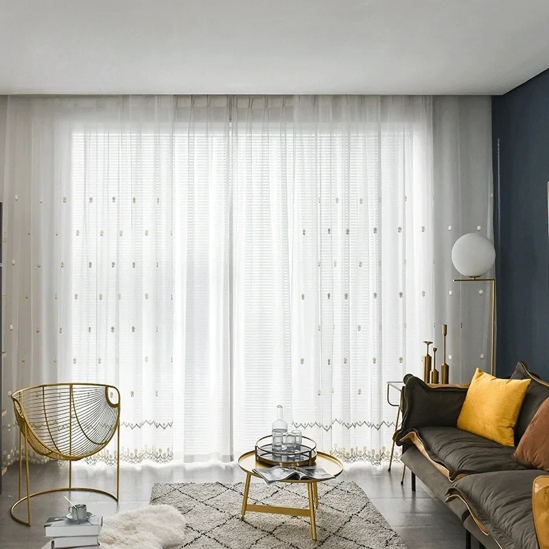 Pastoral Style Embroidered Sheer Curtains American Style Window Tulle  Balcony Bedroom Bay Window White Tulle Curtains 2