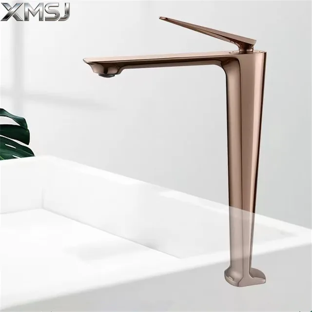 ก๊อกน้ำอ่างล้างหน้าแบบติดตั้งบนเคาน์เตอร์ - สีโรสโกลด์ขัดเงาและสีดำ, ก๊อกผสมน้ำร้อนน้ำเย็น อุปกรณ์เสริมสำหรับอ่างล้างหน้า 1