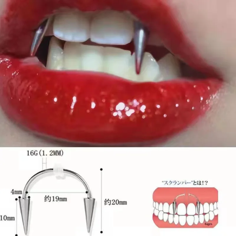 Piercing Lèvres En Acier Inoxydable - Forme Dent De Tigre, Style Vampire, Pour Halloween Et Cosplay