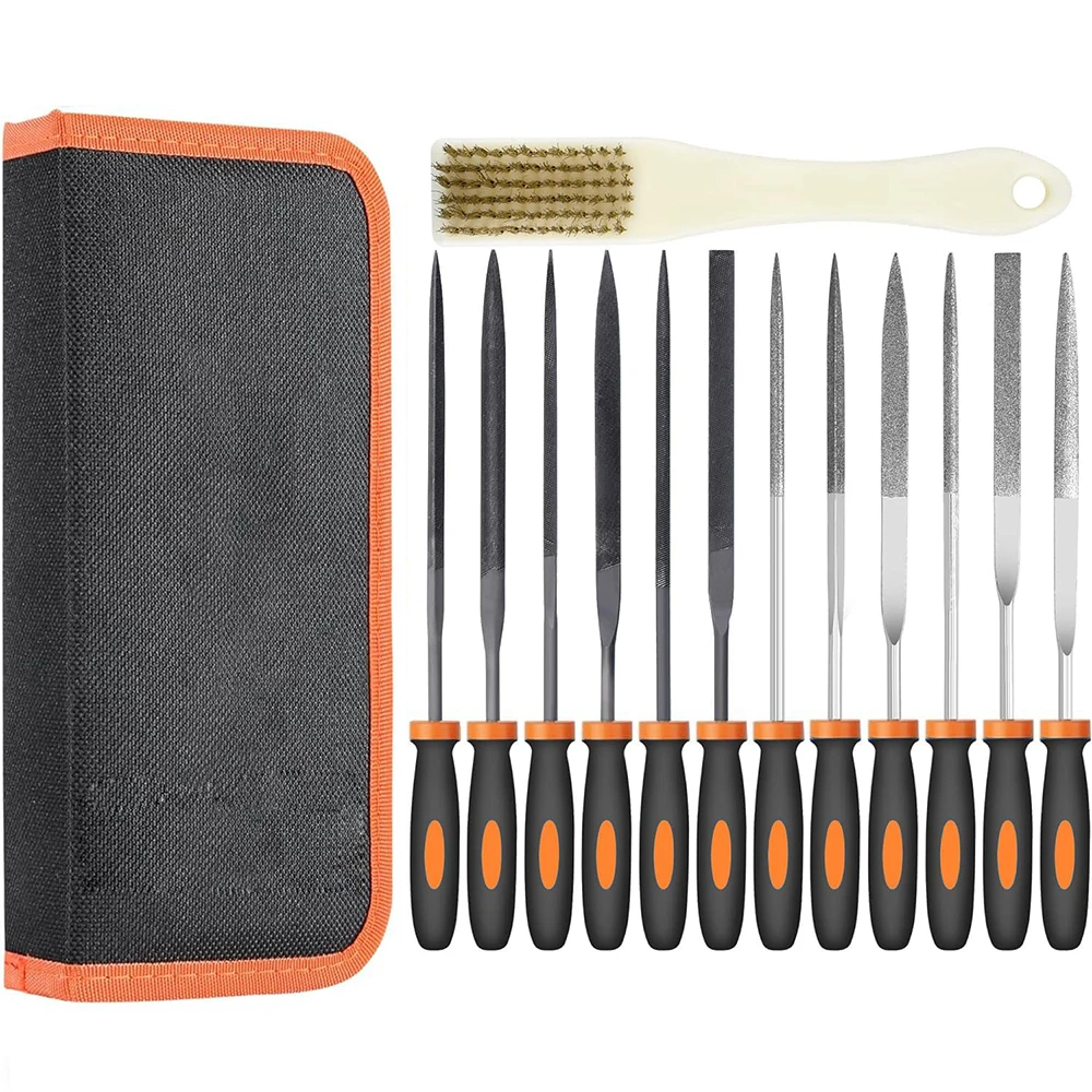 12-teiliges Premium-Feilen-Set aus geschmiedetem legiertem Stahl und Diamant mit Reinigungsbürste und Tragetasche für Holz- und Metallarbeiten