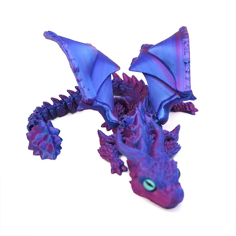 3D Printed Double Horned Dragon Figurine with Wings – Ideal