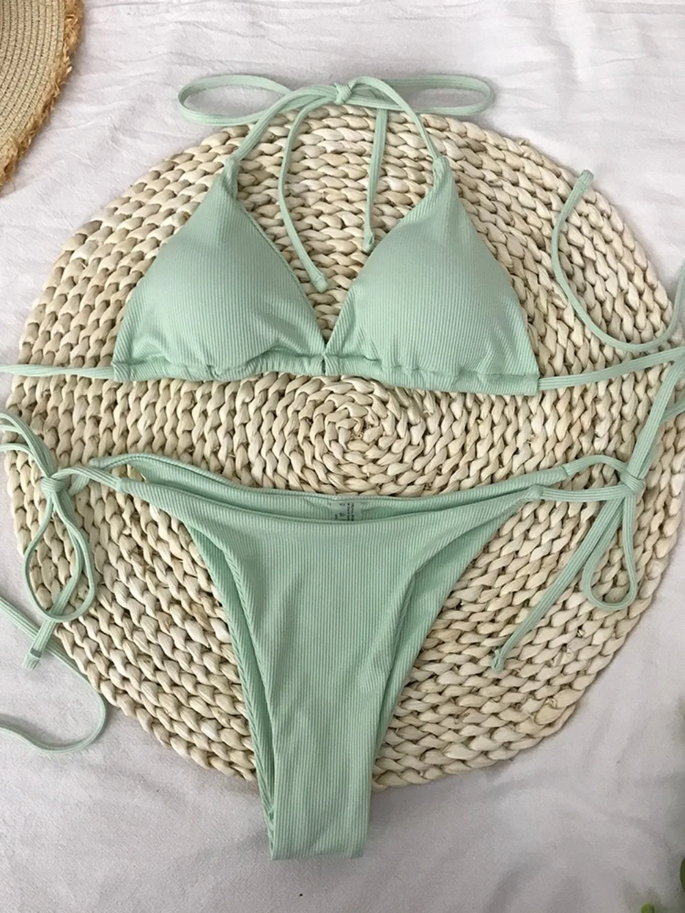 여성용 수영복 세트 여성용 비키니 세트, 홀터 삼각형 브래지어, 사이드 타이, 티팬티 의류, 비치 스타일 