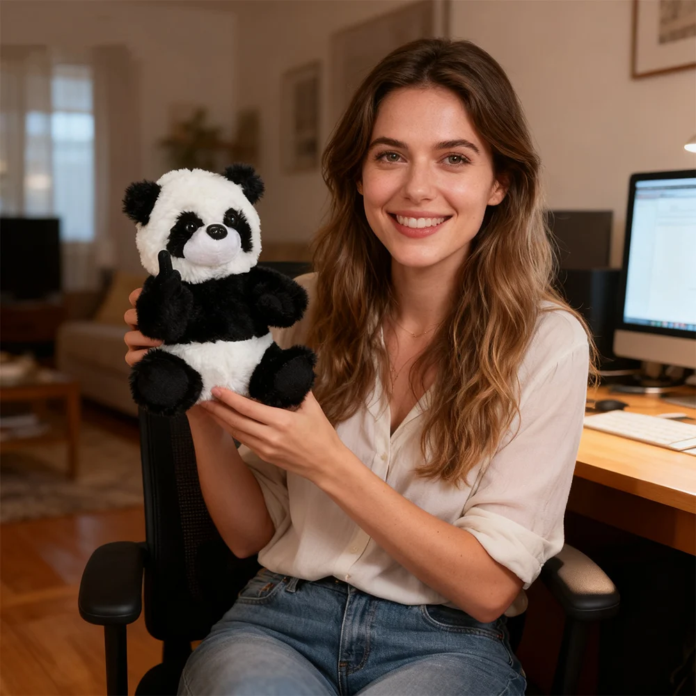 Soft Emotional Support Plush Toy Realistic Panda Finger Plush Animal Toy Cow/Raccoon Companion Healing That Hugs You Back Panda