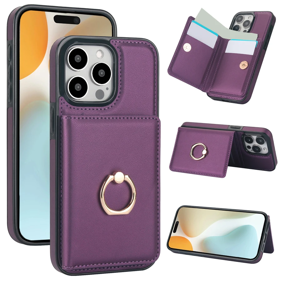 RFID Blocking Leather Wallet Case with Card Slot and 360° Magnetic Kickstand