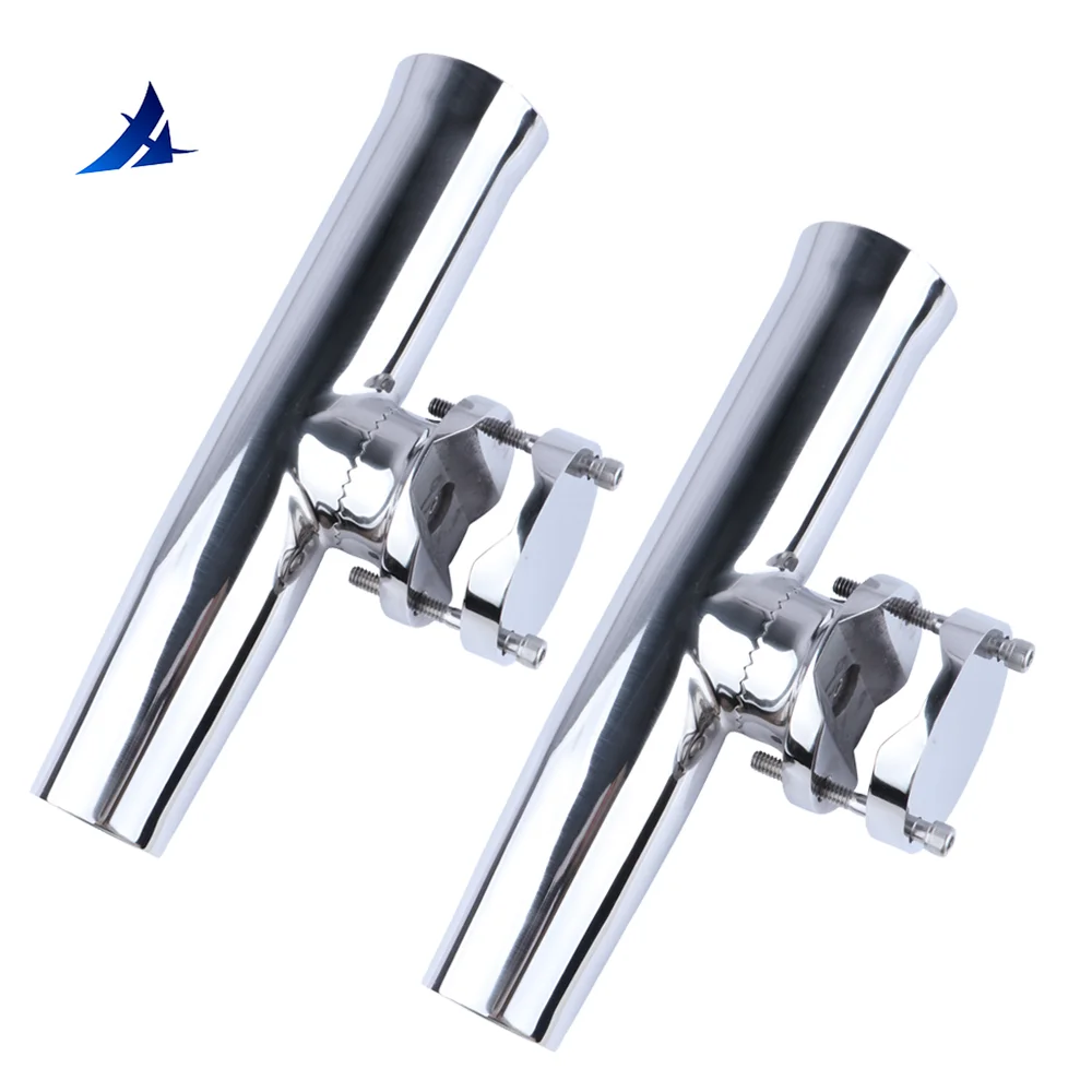 (2X) Tournament Style Clamp on Boat Fishing Rod Holder Stainless Steel Adjustable fit for 1-1/4