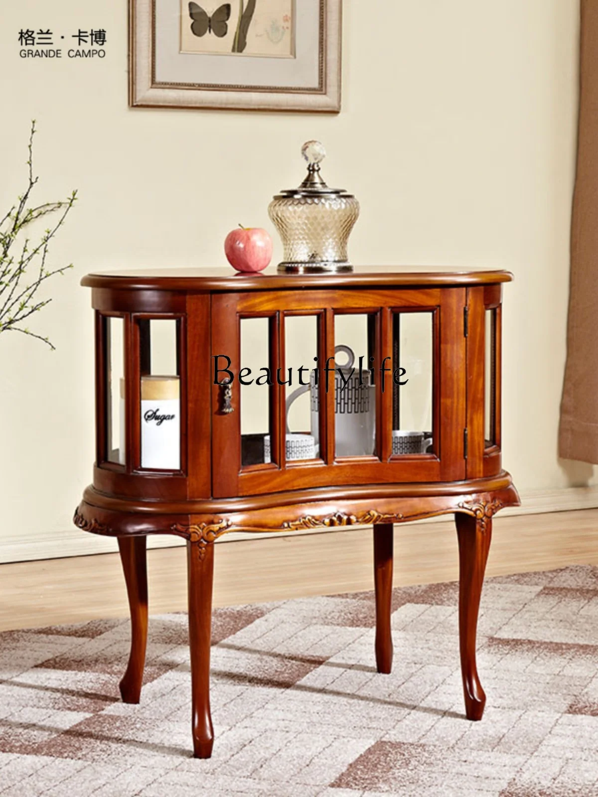 

American Small Glass Cabinet Curved Sofa Corner Cabinet