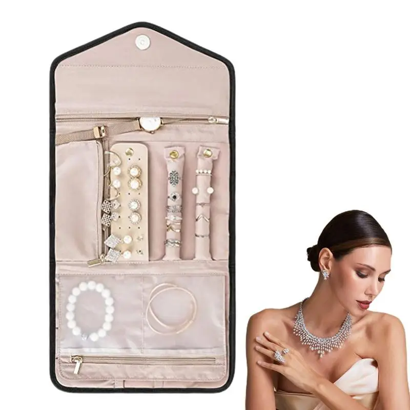 

Travel Portable Jewelry Organizer Roll Foldable Jewelry Case For Journey Rings Necklaces Earring Jewelry Storage Bag Travel Bags
