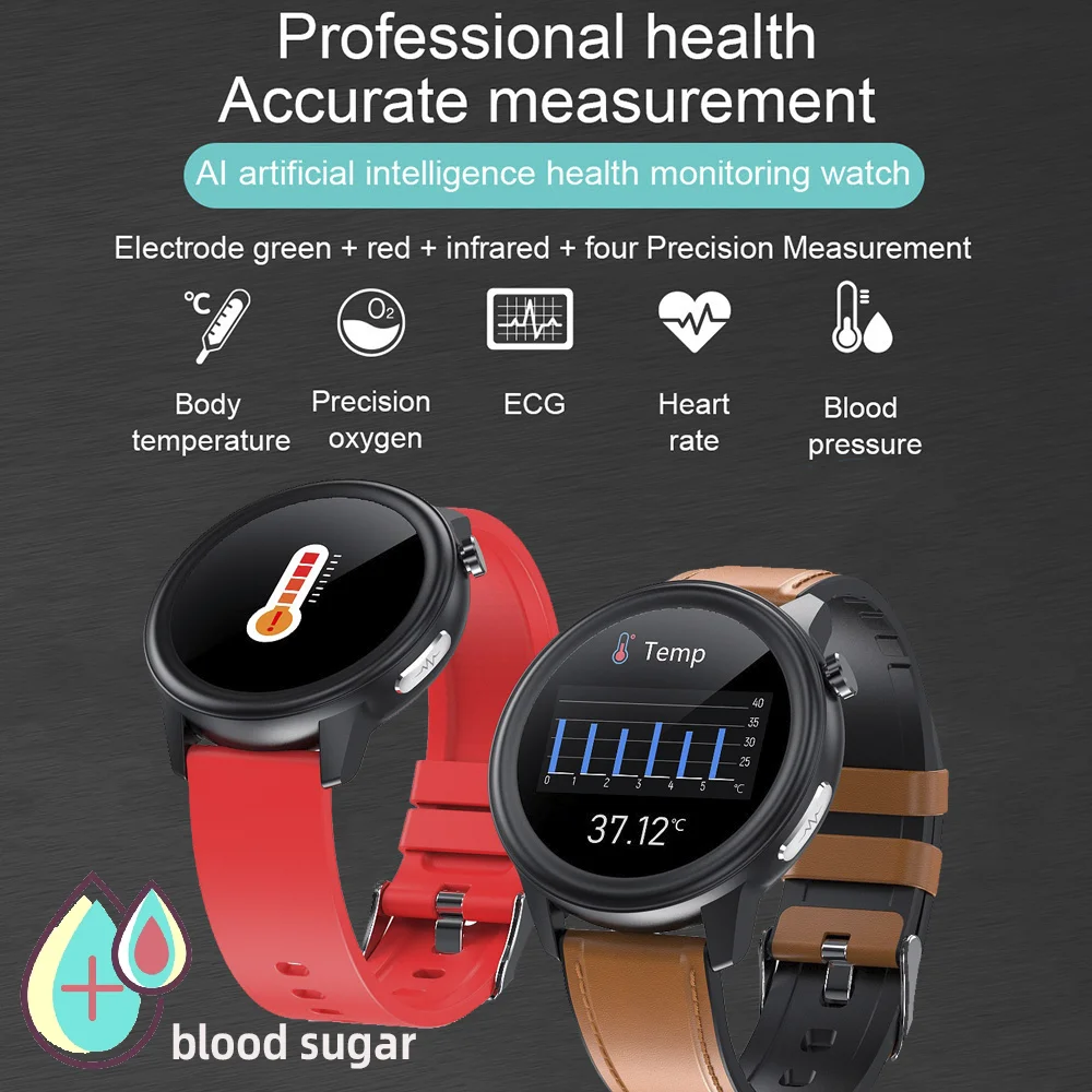 joywatch ECG Non Invasive Blood Glucose Smart Watch Men Thermometer Heart Rate Health Monitor IP68 Waterproof