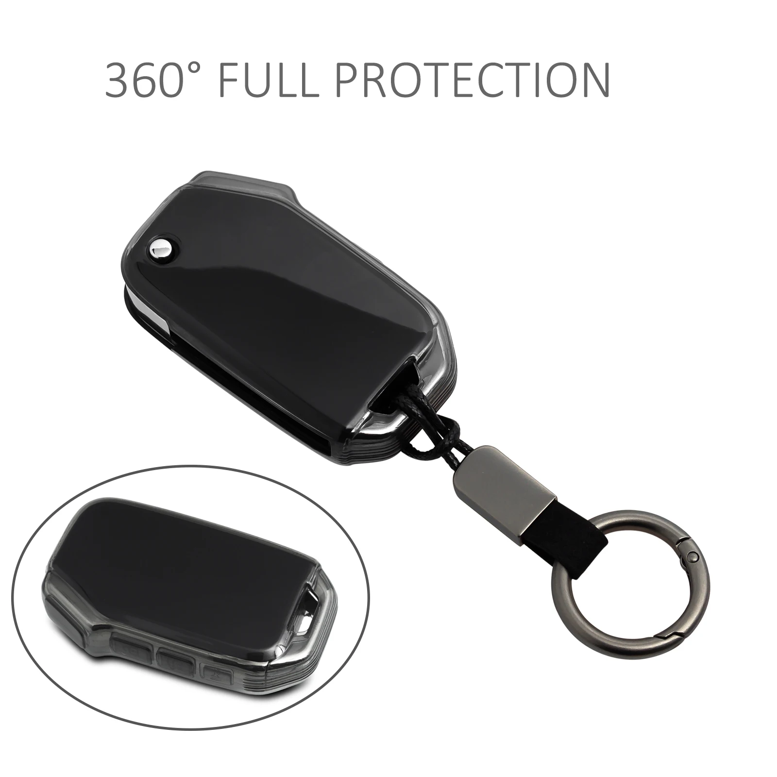 Sleek Black Transparent Car Key Fob Protector with Keychain