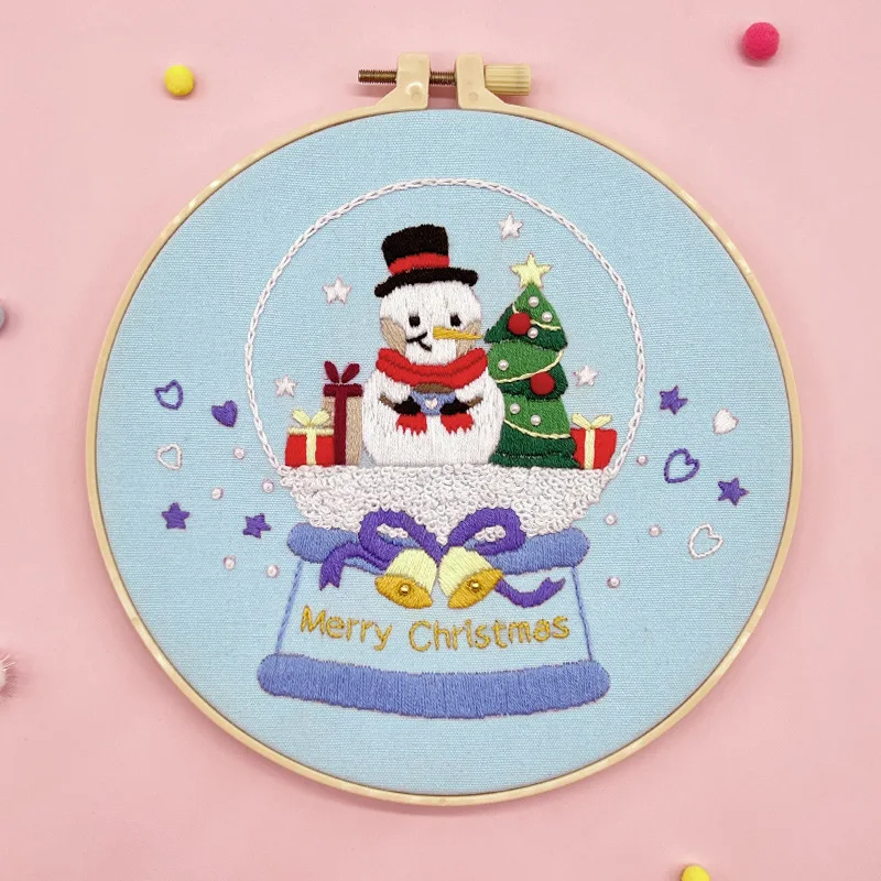 Christmas Embroidery Starter Kit with Pattern for Beginners Embroidery Kits with Christmas Pattern Cross Stitch Color Threads