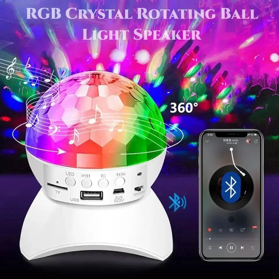 LED 디스코 볼 조명, 회전 블루투스 음악 무대 조명, 결혼식 장식 주변 조명, USB 충전식 RBG 효과 조명