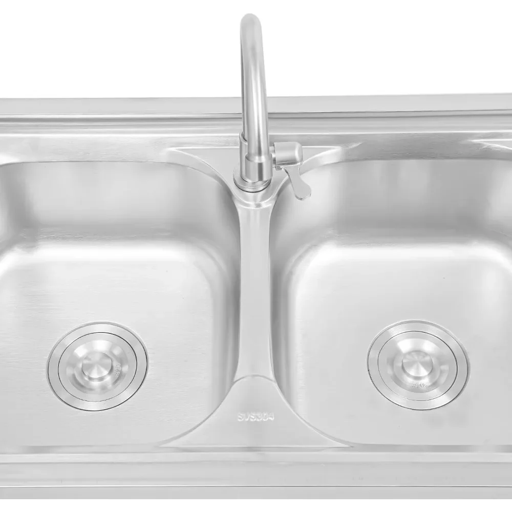 Commercial Stainless Steel Sink Freestanding Utility Sink with Faucet Kitchen Sinks Freestanding with Cabinet Double Bowl 4