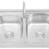 Commercial Stainless Steel Sink Freestanding Utility Sink with Faucet Kitchen Sinks Freestanding with Cabinet Double Bowl 4