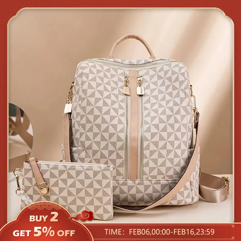 미니멀리스트 프린트 숄더백 콤비네이션, 대용량 레트로 도난 방지 배낭, 다목적 레저 여행 가방 