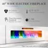 ireplace TV Stand with 40" Fireplace, 80" Modern High Gloss Fireplace Entertainment Center LED Lights, 2 Tier TV Console Cabinet 2