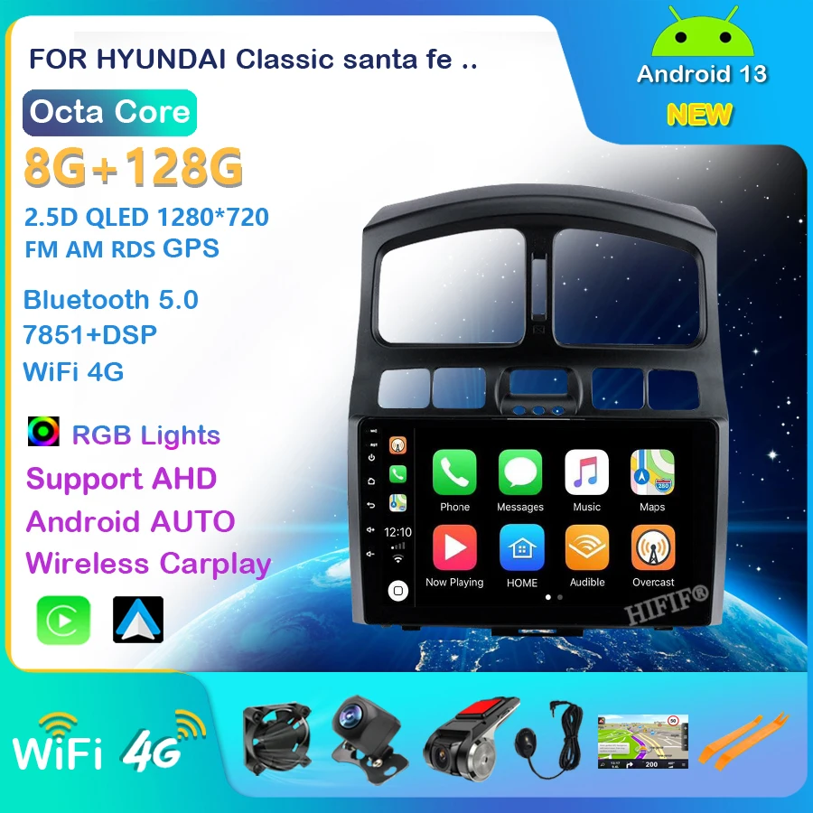 

Автомобильная магнитола 9 "android 13 2Din для HYUNDAI Classic santa fe 2005 2006 2015, gps-плеер, мультимедийная магнитола, стереосистема