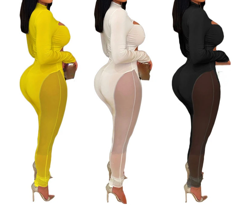 Women's Summer New Mesh Stitching Sexy Wispy Empty Jumpsuit Fashion Casual Party Sexy Jumpsuits Female and Lady Romper