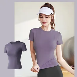 Women Yoga Tops Quick-drying Slim Outer Wear Short-sleeved T-shirt Summer Running Tops Gym Tees Shirt Running Sweatshirt Tees