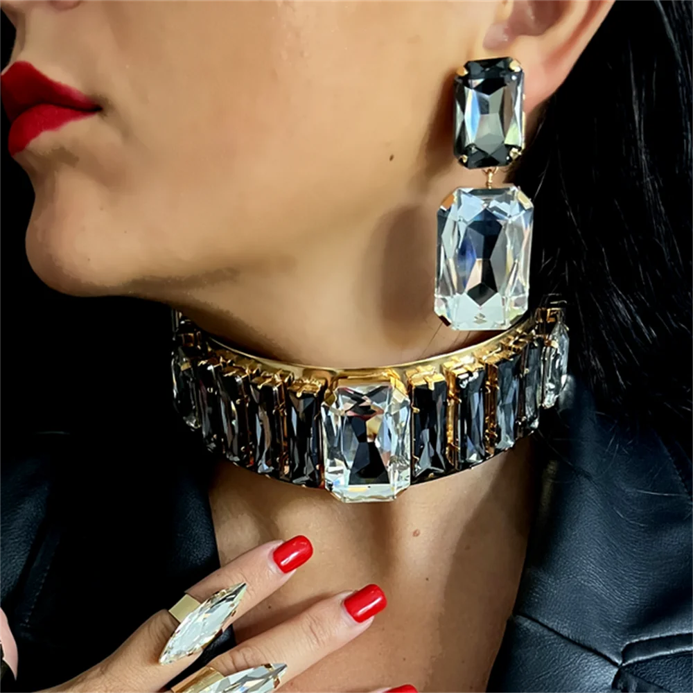 Modische Strass Halskette Damen schmuck Set Braut Hochzeit, personal isierte große Kragen Party große Halskette Ohrring