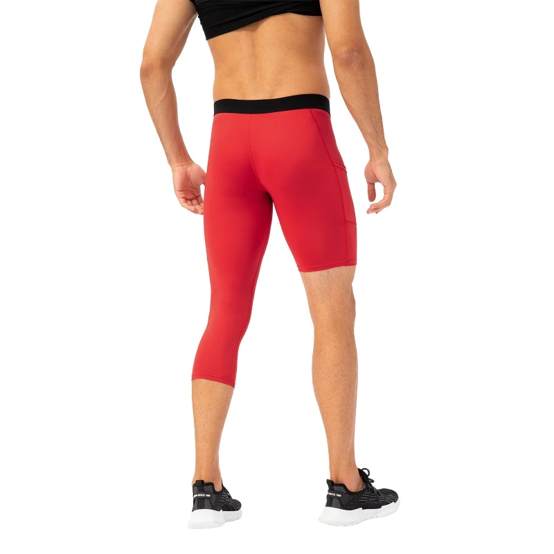 Men's Tight One-Leg Gym Pants With Pocket Long Short Foot