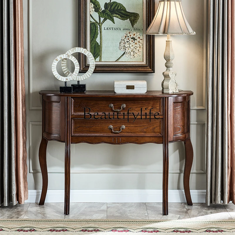 

American-Style Solid Wood Semicircle Console Tables Living Room Retro Locker