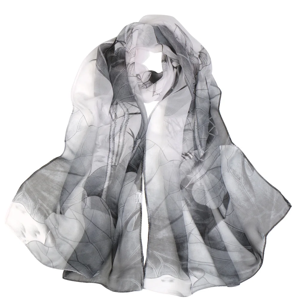 160cm Soft Georgette Flowers Silk Scarf Women Casual Chiffon Shawl Outdoor Neck Decorative Scarves Ladies Beach Towel