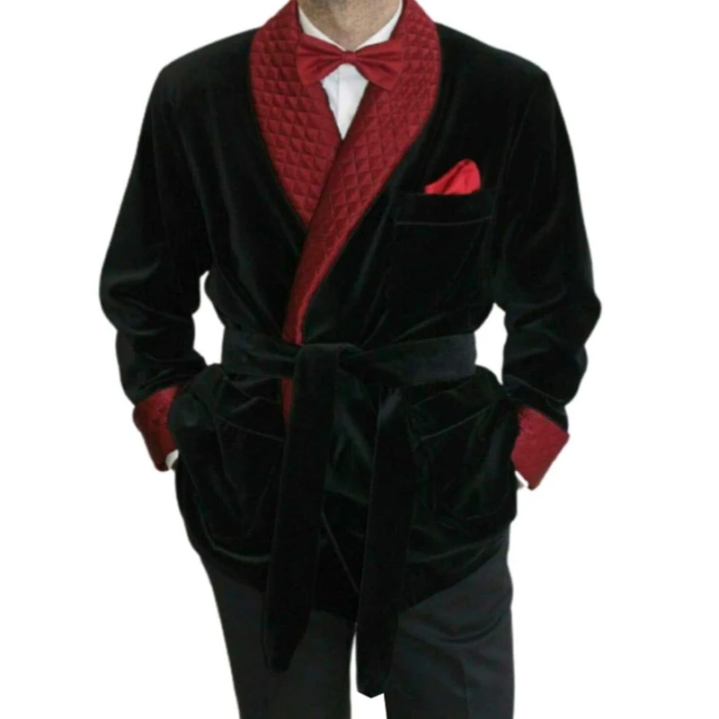 Handsome Green Velvet Double Breasted Dinner Mens Suits Jacket With Pants Belt Wedding Tuxedos Groomsman Prom Party Blazer Suits