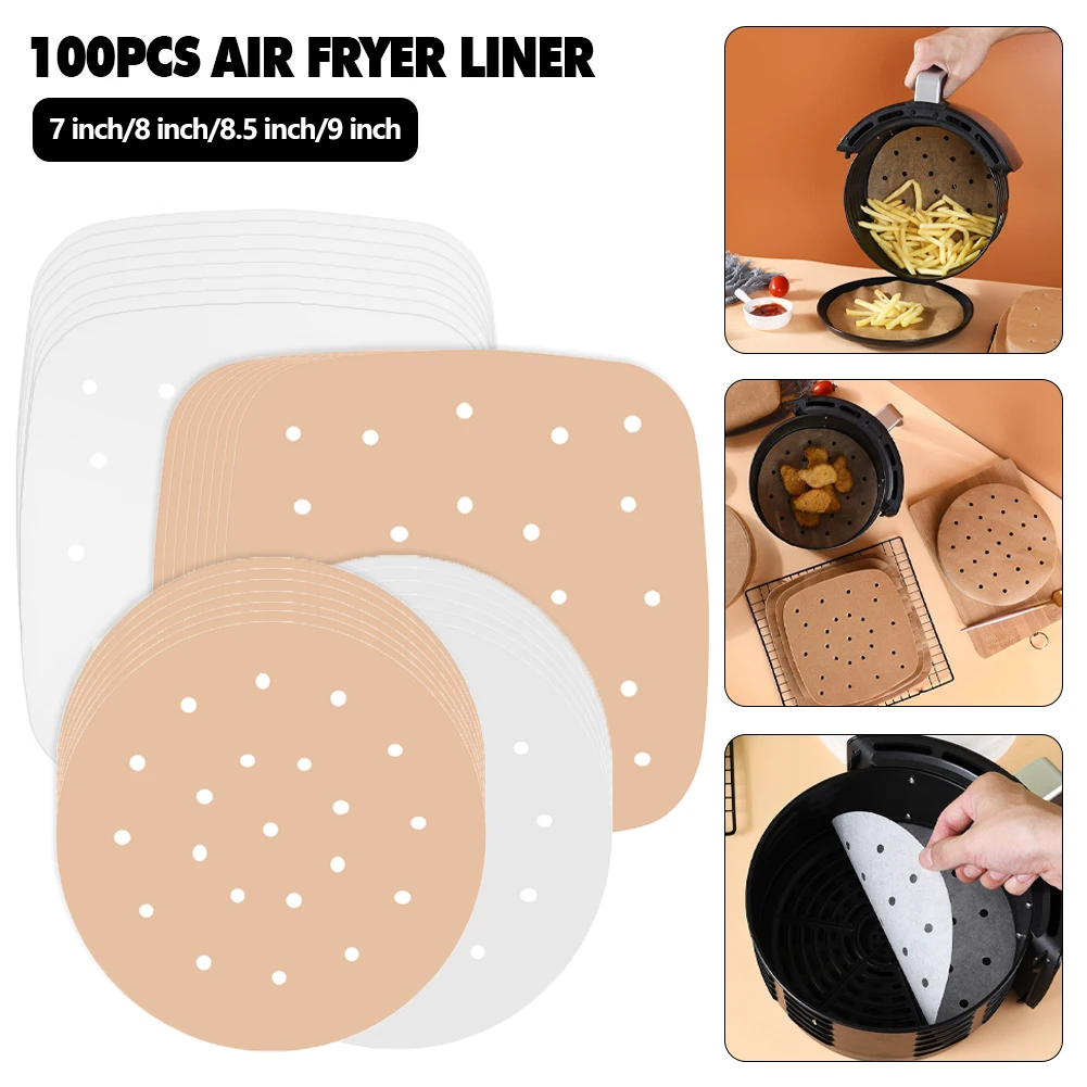 100pcs Frying Cooking Papers Air Fryer Bamboo Steamer Liners Perforated